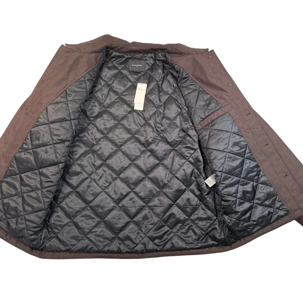 Banana Republic Mens Tailored Puffer Jacket Dark Oak Houndstooth Brown Large NWT